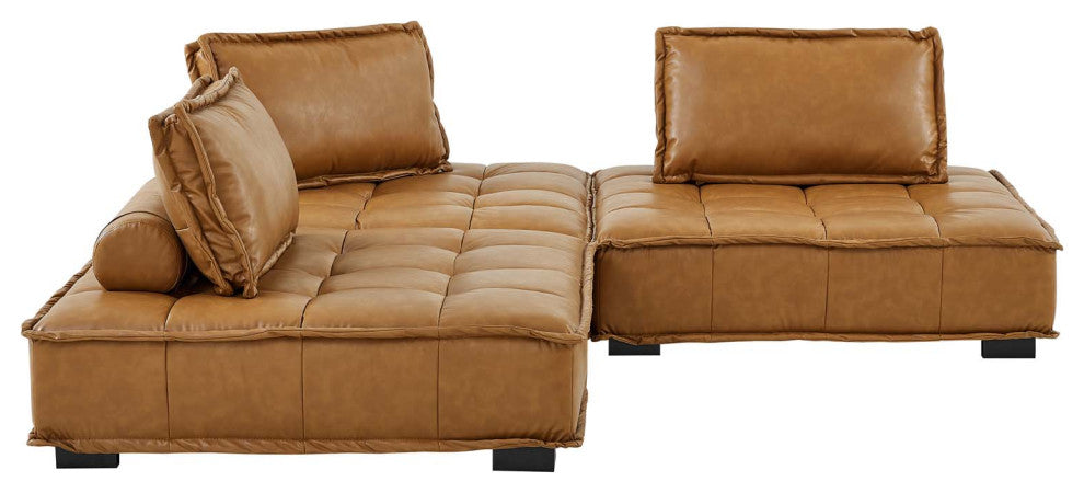 Modular Deep Tufted Sectional Sofa Set, Tan, Fabric, Modern, Lounge Hospitality