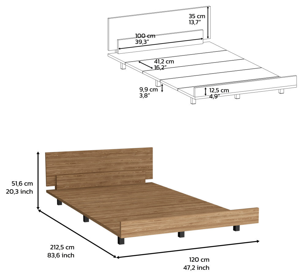 Ethereal Twin Bed Base with Headboard, Pine