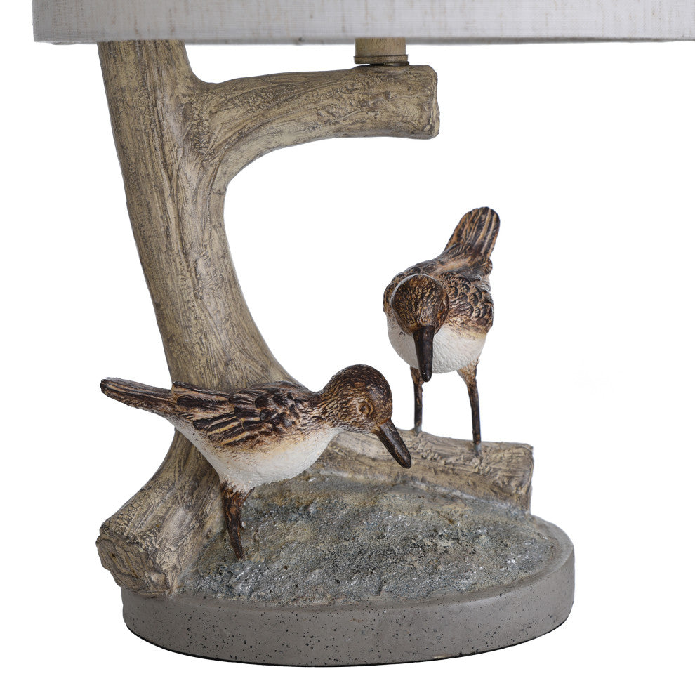 Iuka Farmhouse Birds On A Limb Table Lamp, Heathered Oatmeal Fabric Shade