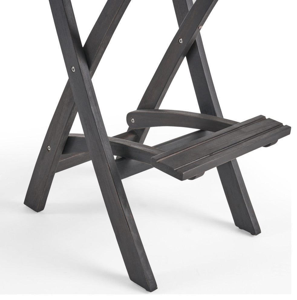 Elizabeth Outdoor 26" Square 5-Piece Wood and Wicker Bar Height Set, Dark Gray