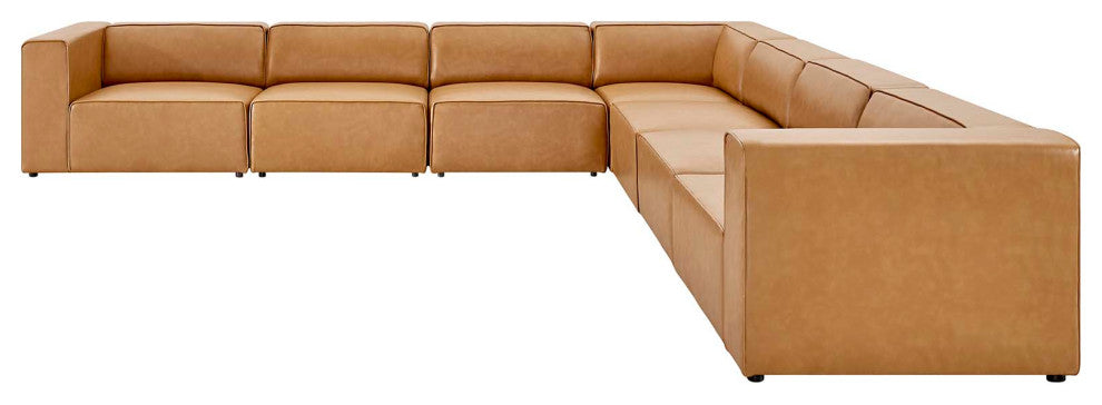 Sectional Sofa Set, Faux Vegan Leather, Tan, Modern, Living Lounge Hospitality