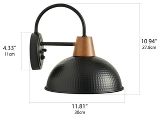 Industrial 1-Light Wood Grain Finish Accented Wall Sconce, Black