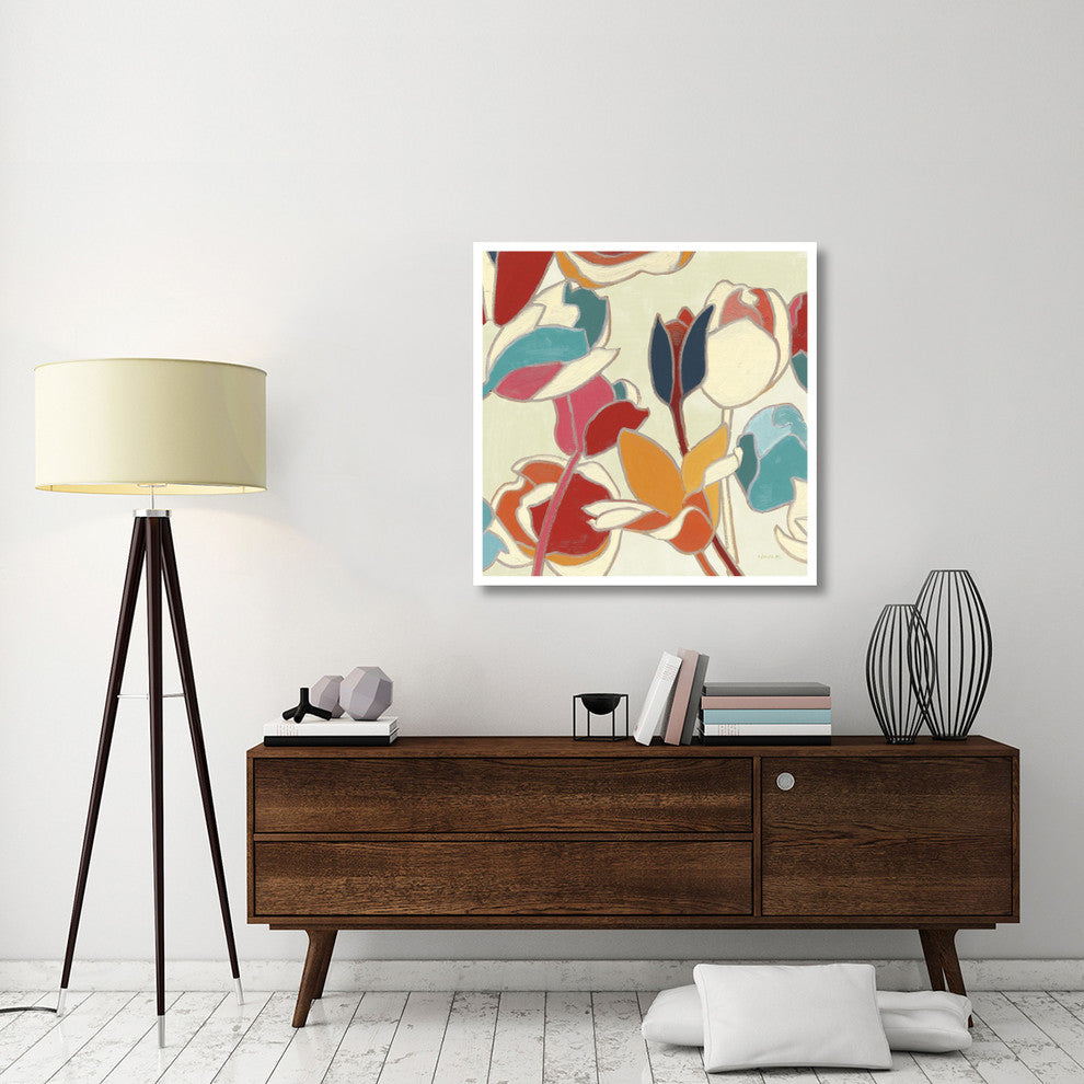 "Cloisonne Tulipe II Turquoise and Indigo Vignette" Paper Art, 36"x36"