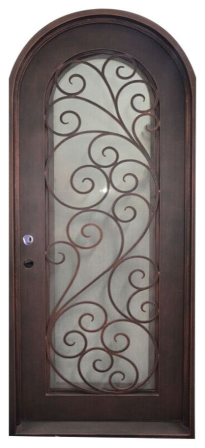 Round Top Twisted Vines Door With Frame and Threshold 40"x96", Aged Bronze
