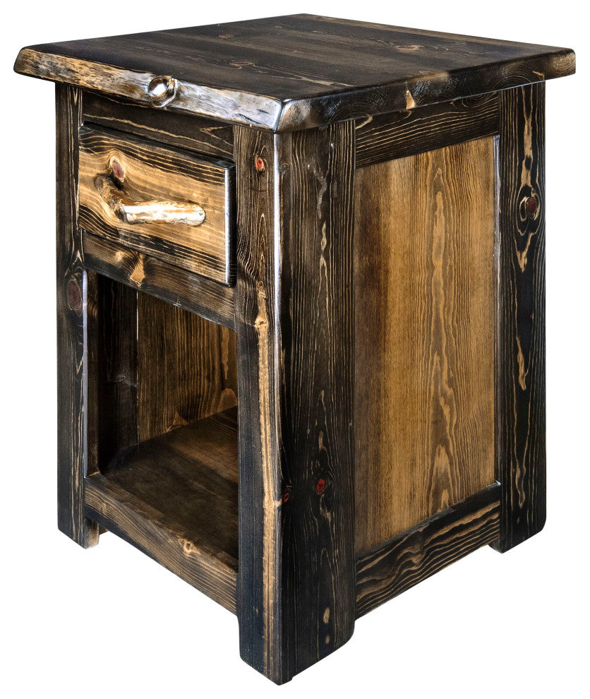 Big Sky Collection Live Edge, One Drawer Nightstand, Jacobean Stain, 25"H