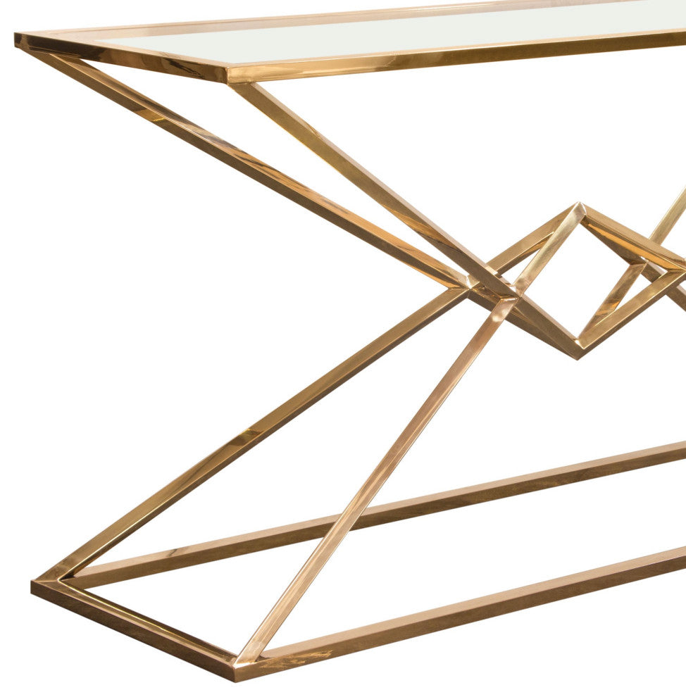 Aria Square Console Table With Metal Base, Gold