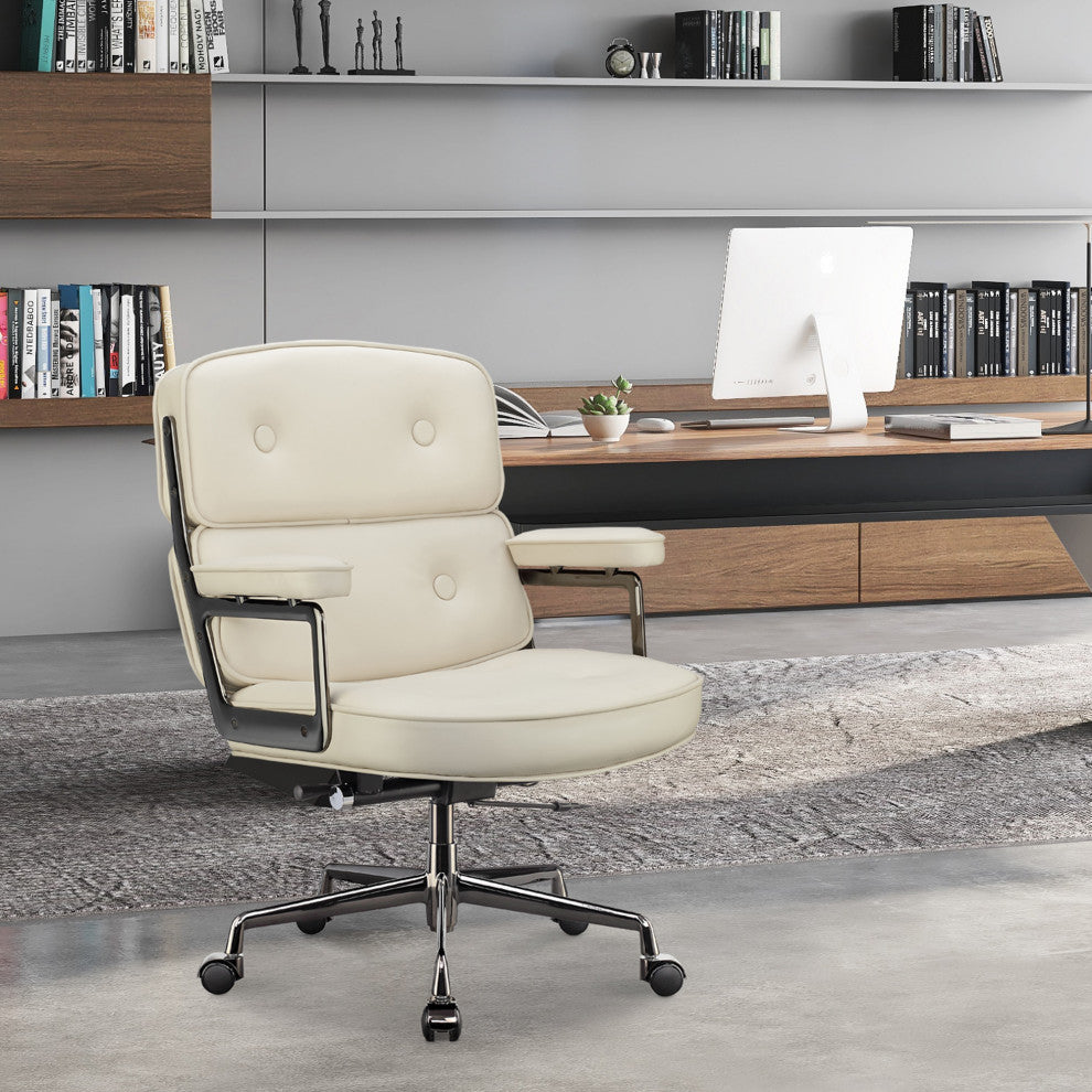 Lobby Mid Back Computer Office Desk Chair, Black Chrome&white