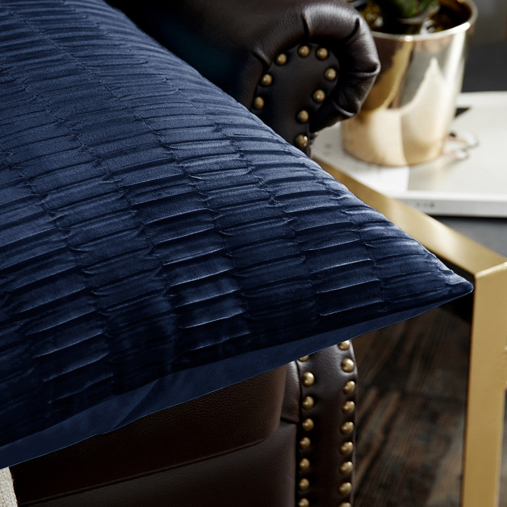 Pleated Velvet Pillow Cover 4 Piece Set, Blue, 20" X 20"