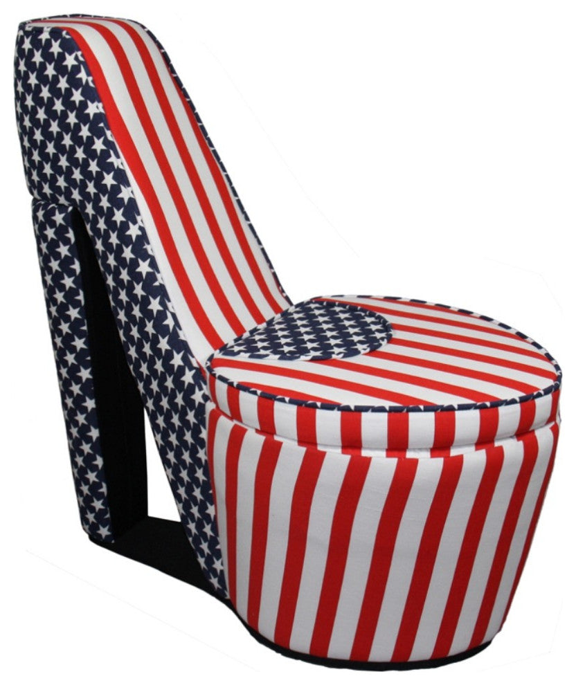 Red White and Blue Patriotic Print 4 High Heel Shoe Storage Chair