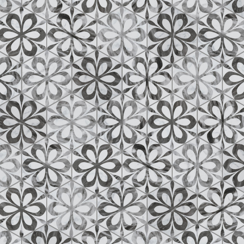 Classico Bardiglio Hexagon Daisy Porcelain Floor and Wall Tile