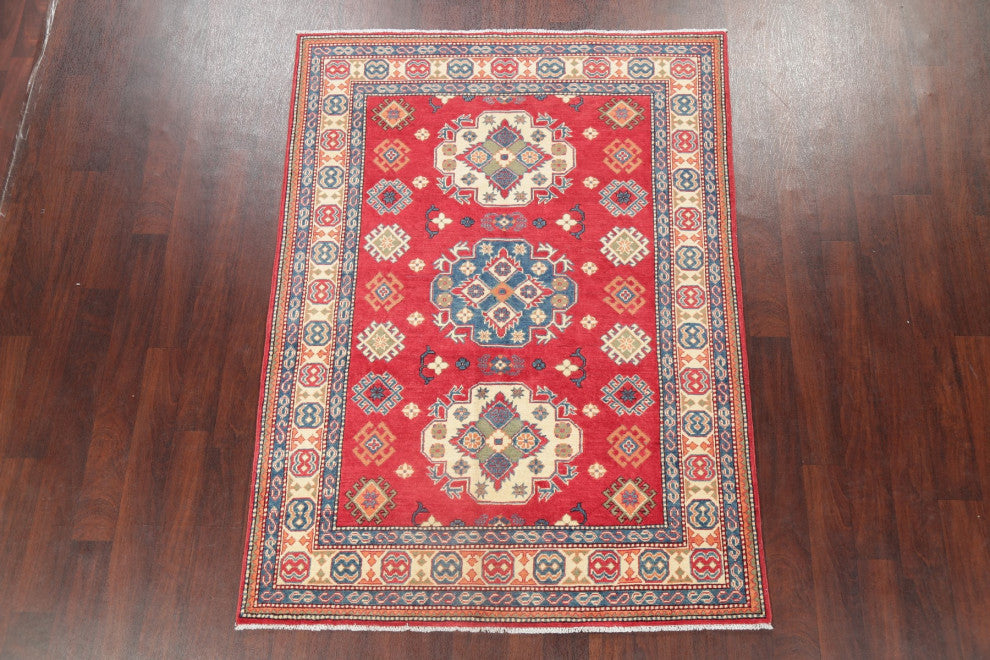 Oriental Kazak Traditional Hand Made Pakistani Area Rug, Red, 6'8"x4'11