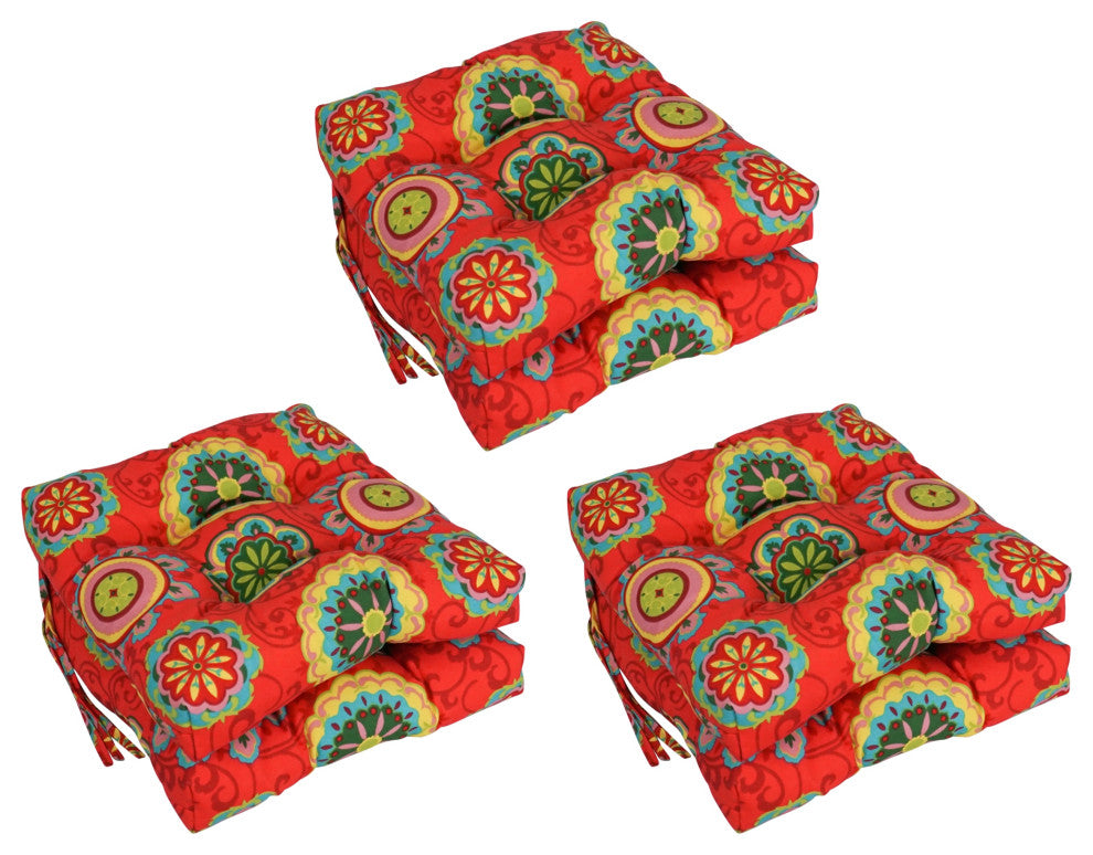 16" Outdoor Square Tufted Chair Cushions, Set of 6, Farrington Terrace Grenadine