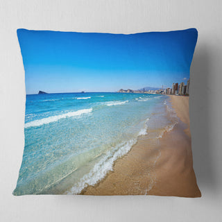 Benidorm Poniente Beach Waves Seascape Throw Pillow, 16"x16"
