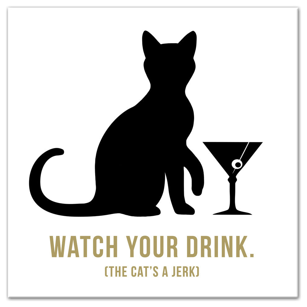 Designs Direct Creative Group Jerk Cat Martini 16x16 Canvas Wall Art