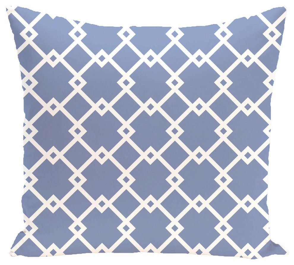 Link Lock Geometric Print Outdoor Pillow, Cornflower, 20"x20"