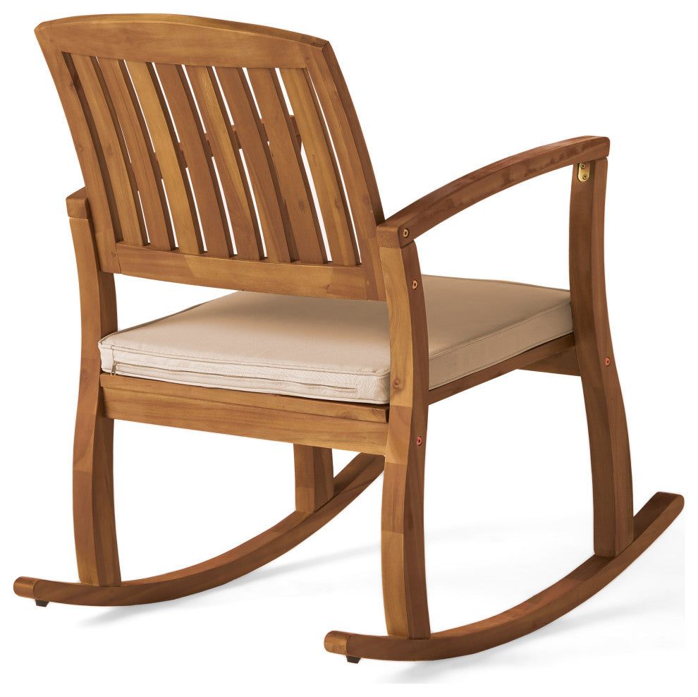 GDF Studio Sadie Outdoor Acacia Wood Rocking Chairs with Cushions, Set of 2