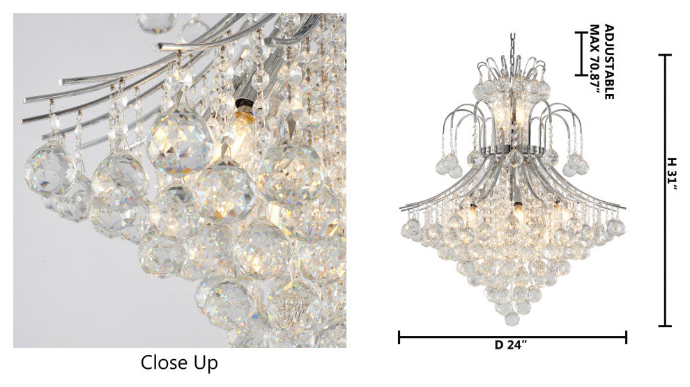 15-Light Chrome Metal Chandelier With Clear Crystals