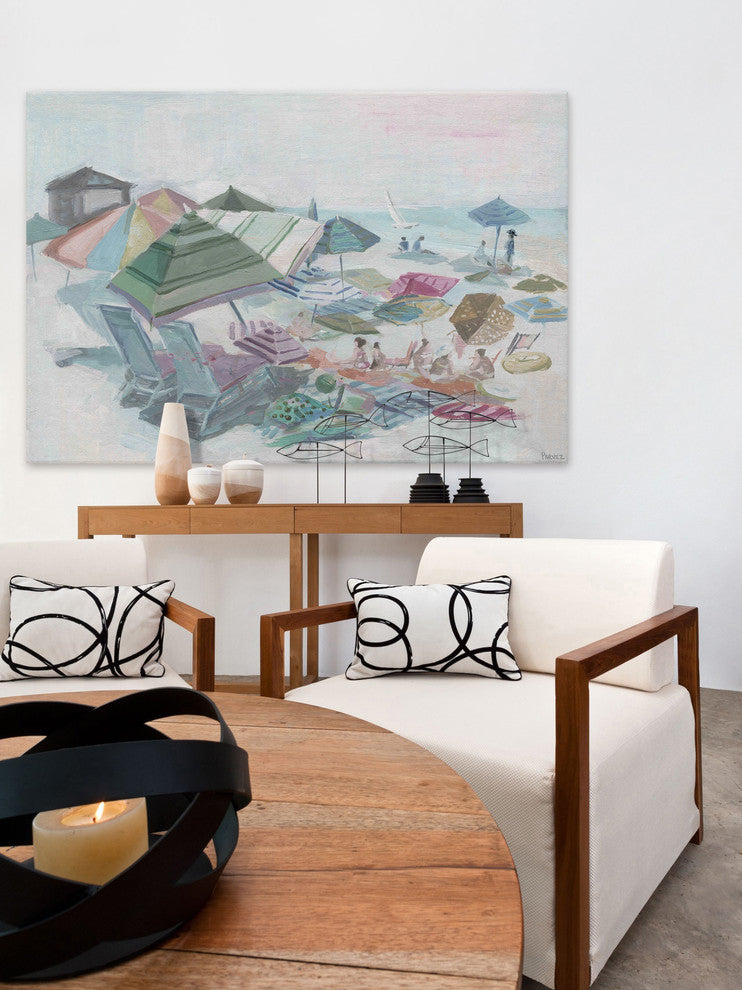 "Crowded Beach" Painting Print on Wrapped Canvas, 30"x20"