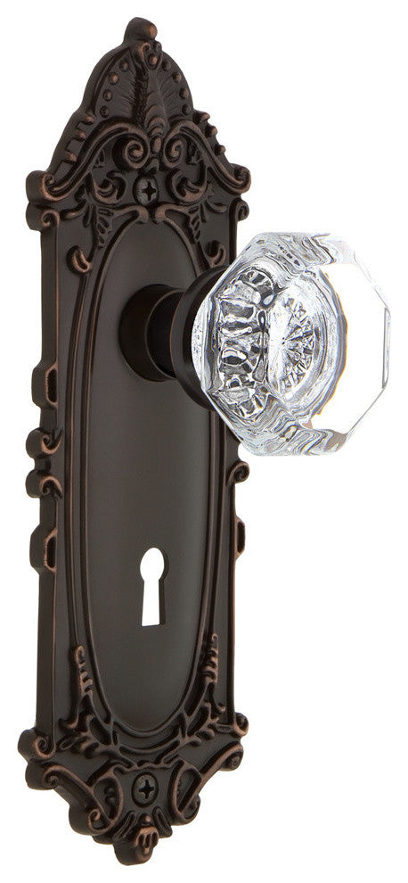 Victorian Plate With Keyhole Privacy Waldorf Door Knob, Timeless Bronze