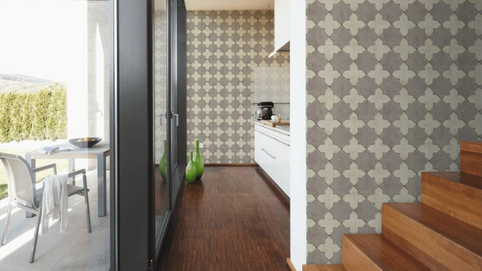 Mosaic Textured Wallpaper Featuring Star Shaped Tile, 374215