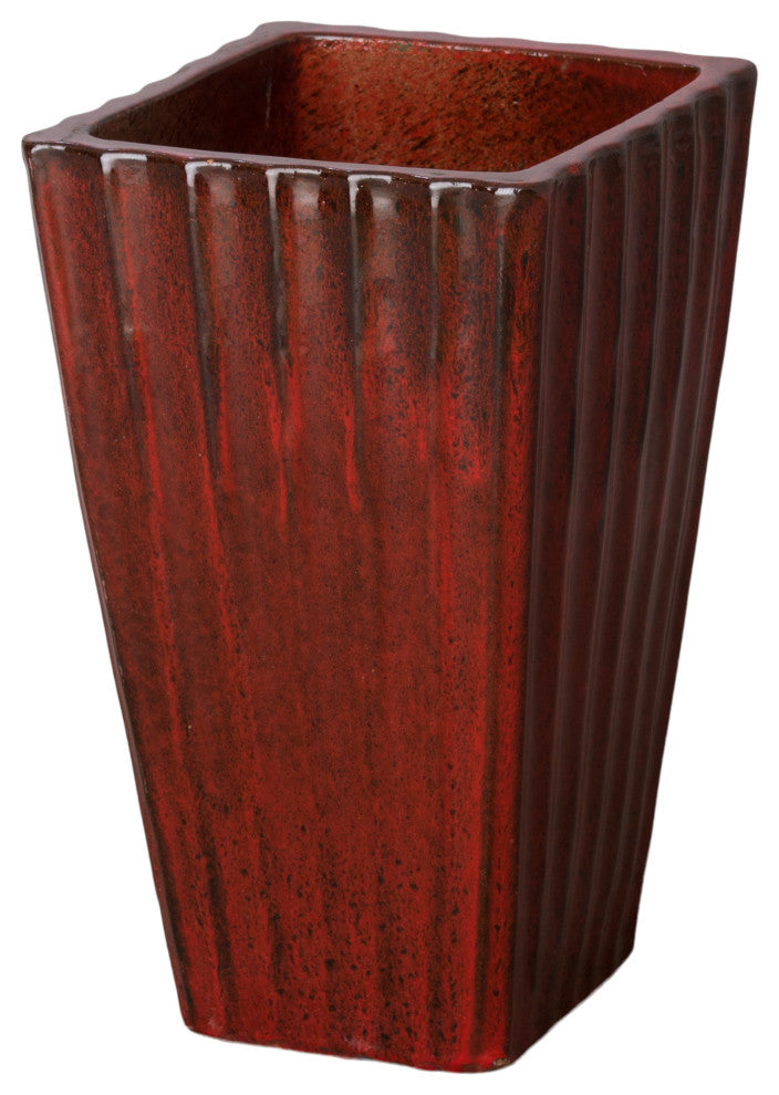 Medium Tropical Red Square Ceramic Planter