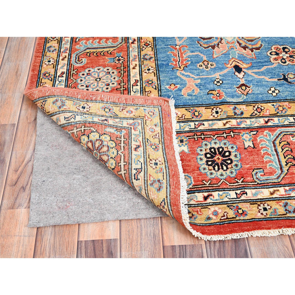 Orange, Soft Wool, Afghan Peshawar, Hand Knotted, Oriental Rug, 8'x9'10"