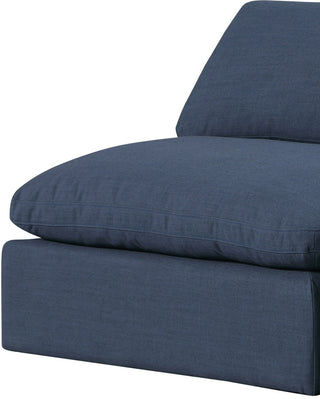 Comfy Upholstered Modular Sofa, Navy, 4-Piece: 4 Armless Chair, Linen Textured Fabric
