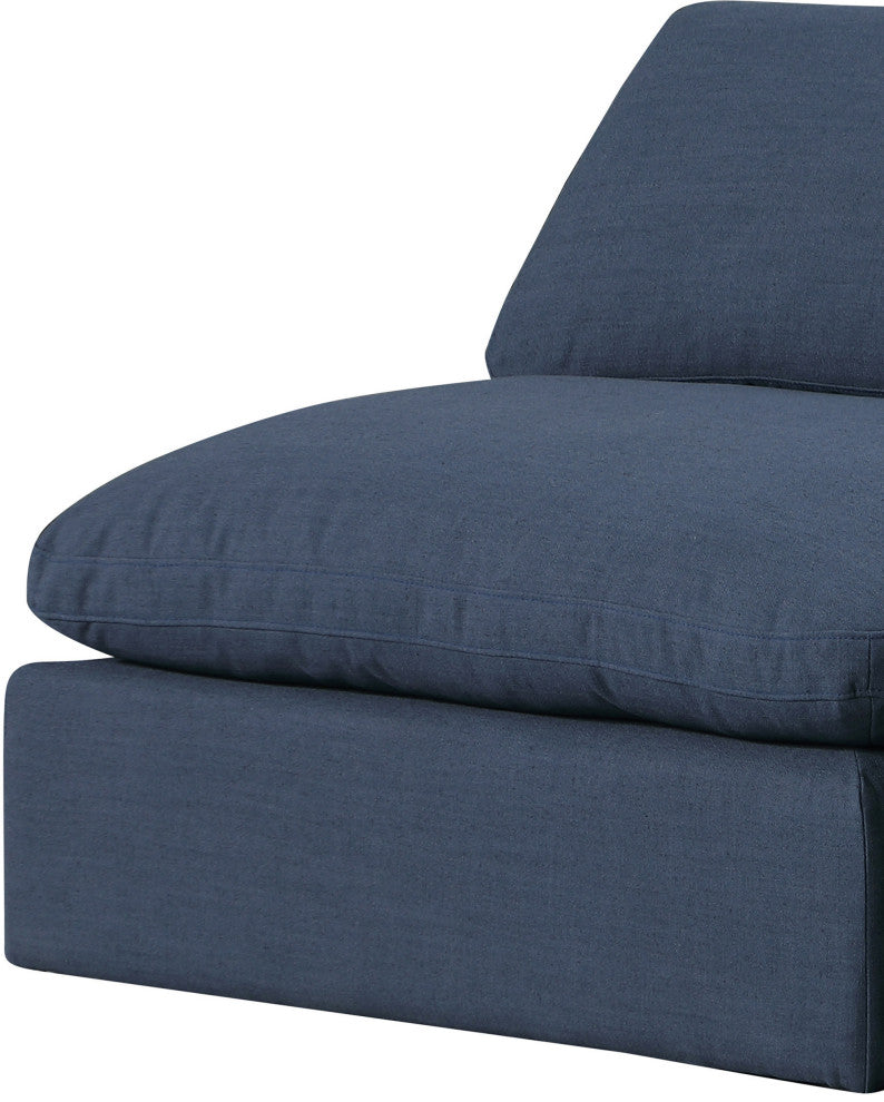 Comfy Upholstered Modular Sofa, Navy, 4-Piece: 4 Armless Chair, Linen Textured Fabric