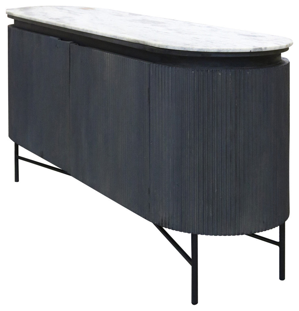 Gemma Racetrack Sideboard Cabinet, Granite Top and Metal Legs White, Charcoal