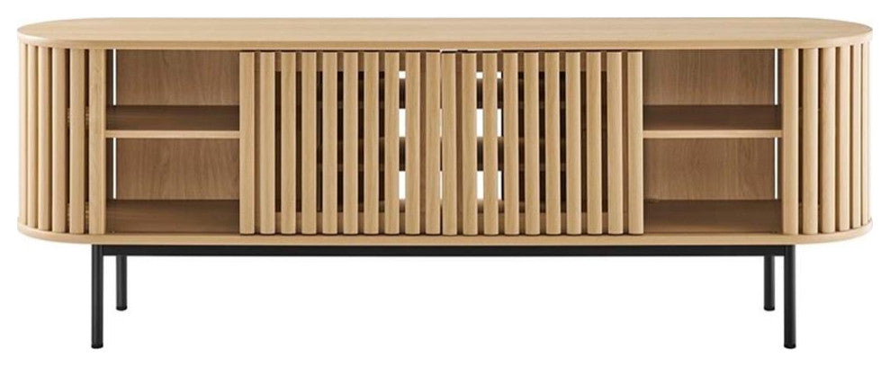 Modway Fortitude Wood TV Stand for TVs up to 78" with Adjustable Shelves in Oak