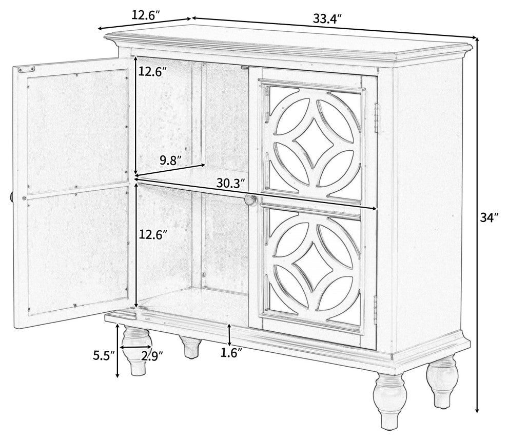Wood Double Mirrored Door Accent Cabinet with Adjustable Shelf, Blue, 33" X 13"