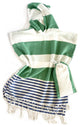 Navy Blue Green and White Striped Design Poncho Towel