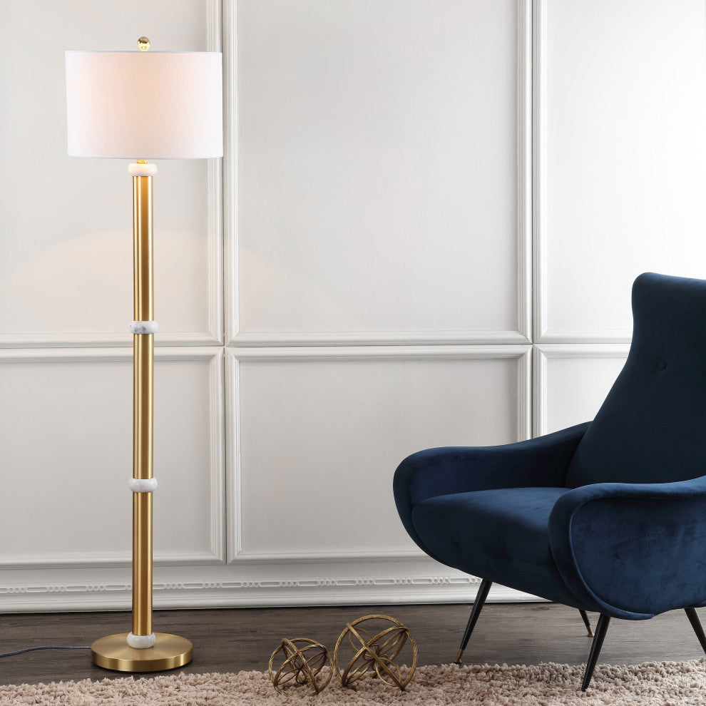 Gregory Metal, Marble LED Floor Lamp, Brass Gold, White, 60.5"