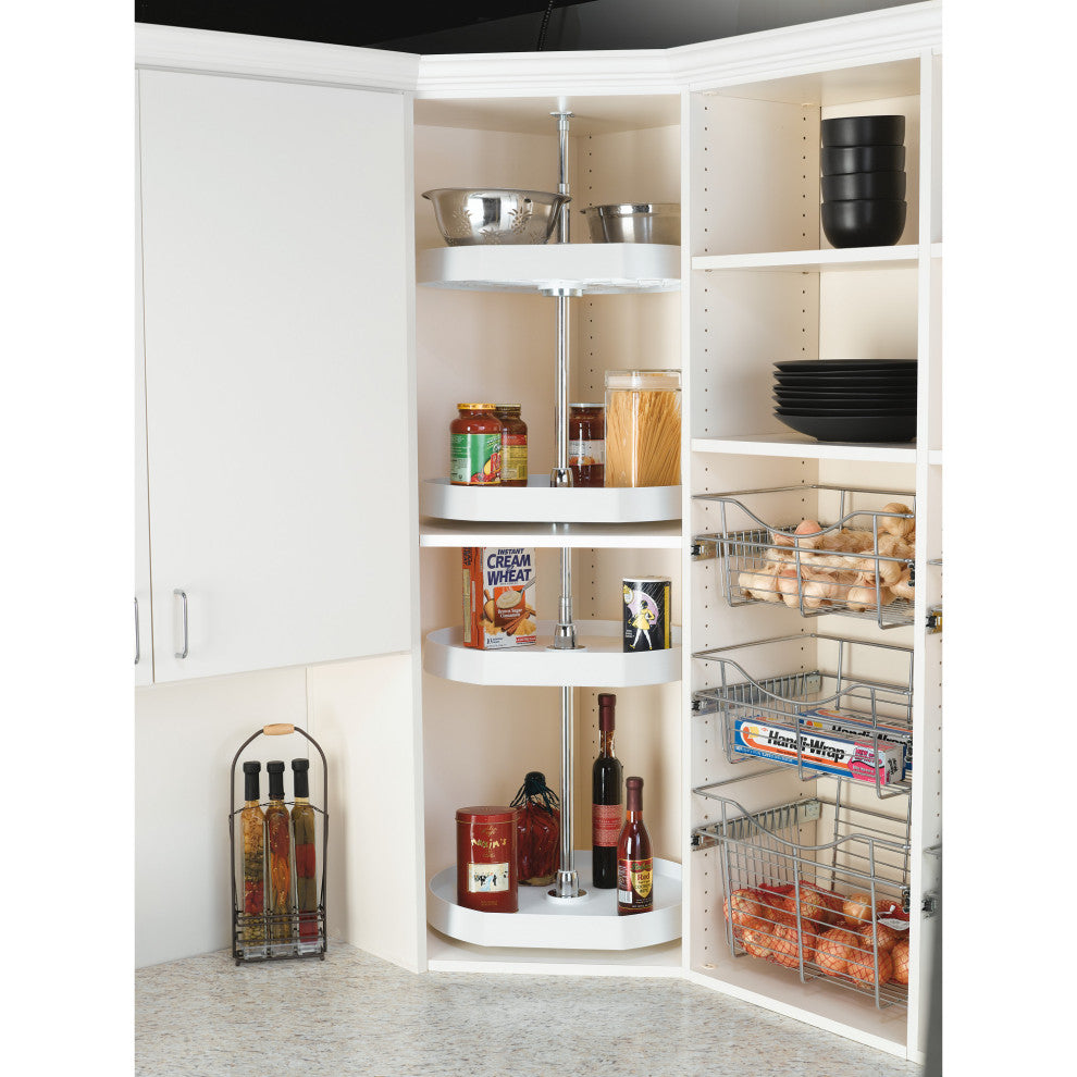 Polymer D-Shape 2-Shelf Lazy Susans for Corner Wall Cabinets, White, 22"W