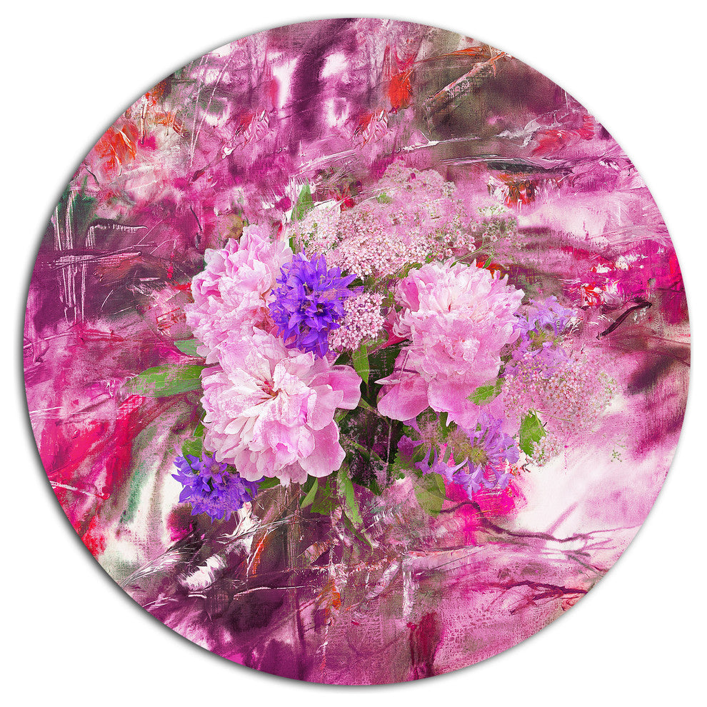 Abstract Background With Pink Peony, Floral Round Wall Art, 11"