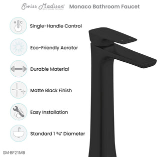 Monaco Single Hole Single-Handle High Arc Bathroom Faucet, Matte Black
