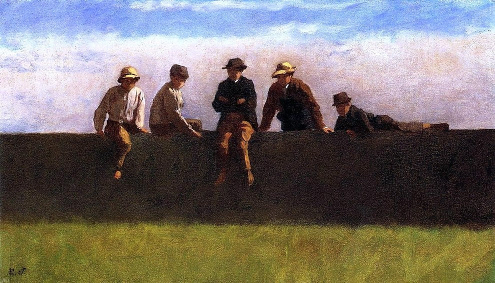 Eastman Johnson Five Boys on a Wall, 15"x30" Gallery Wrapped Canvas Print
