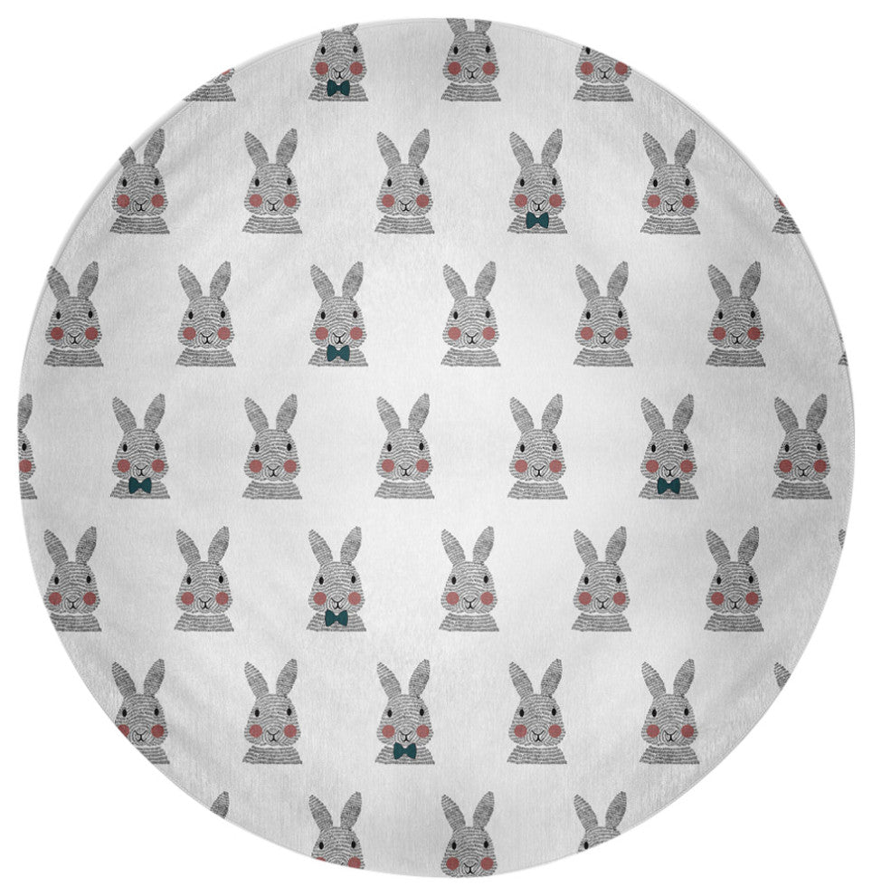 Bunny Fluffle Easter Chenille Rug, Ocean Abyss Green, 5' Round