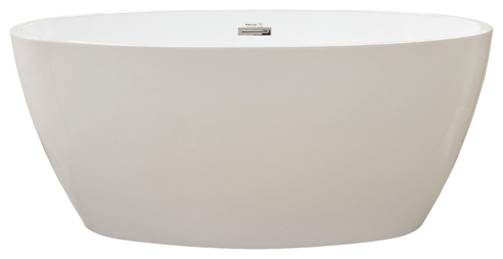 Vanity Art 55"x32" Acrylic Freestanding Soaking Bathtub, White/Classic Chrome