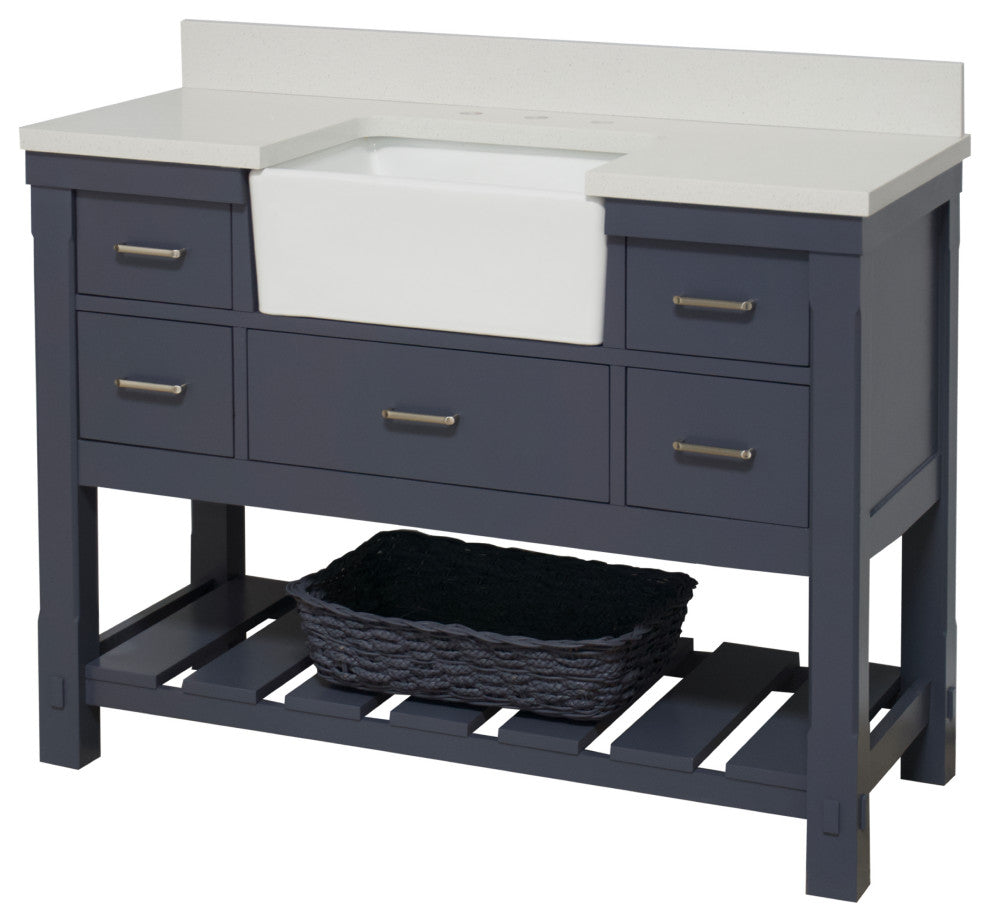 Charlotte 48" Bathroom Vanity, Marine Gray, Quartz