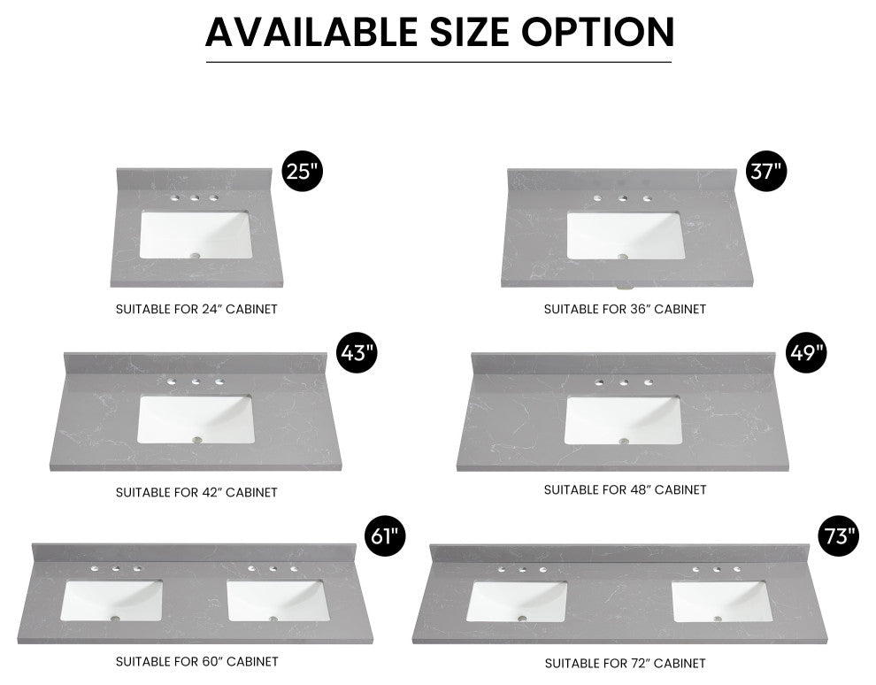 Jaen Composite Stone Vanity Top With Ceramic Sink, Reticulated Gray, 37"