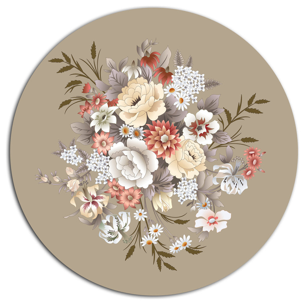 White And Yellow Floral Pattern, Floral Wall Round Wall Art, 11"
