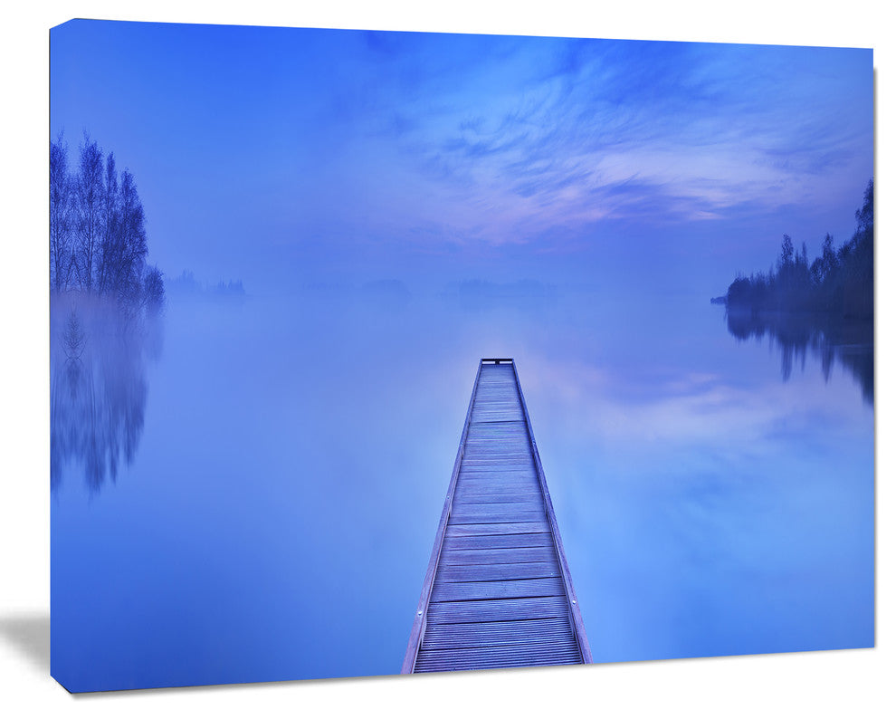 Jetty at Blue Dawn Panorama, Bridge Canvas Art Print, 40"x30"