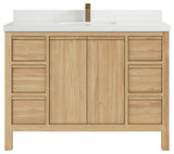Elizabeth 48 Single Sink Bath Vanity in Light Natural Teak 2" White Quartz