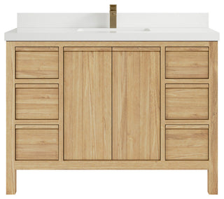 Elizabeth 48 Single Sink Bath Vanity in Light Natural Teak 2" White Quartz