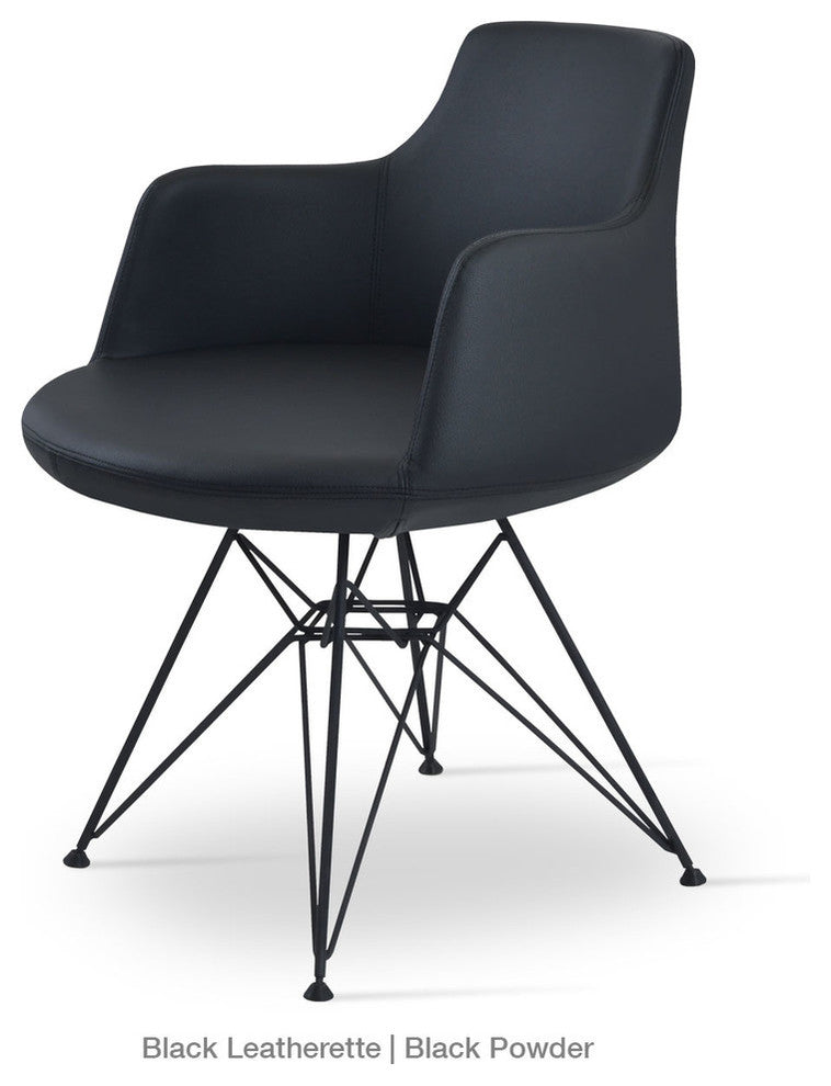 Dervish Tower Dining Chair, Black Brushed Base, Gray Leatherette