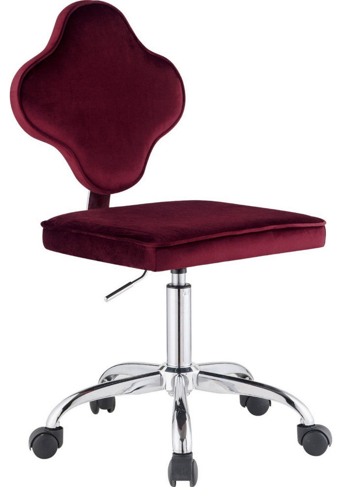 Benzara BM250204 Office Chair With Leaf Shape Back and Metal Star base, Red
