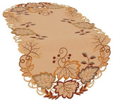 Harvest Verdure Embroidered Cutwork Fall Table Runner, Tan, 16''x34''