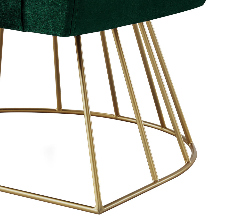 Alice Velvet Barrel Accent Chair With Metal Base, Green and Gold