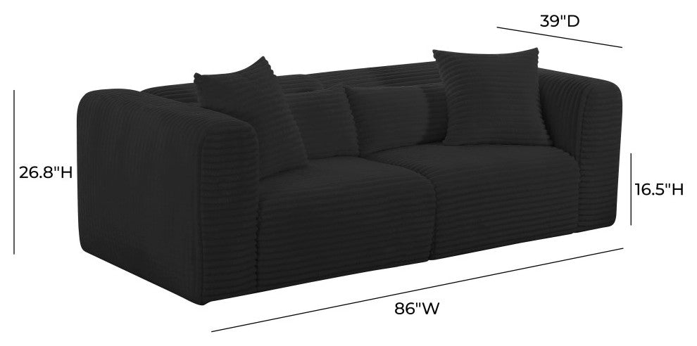 Tarra Fluffy Oversized  Corduroy Modular Loveseat, Black